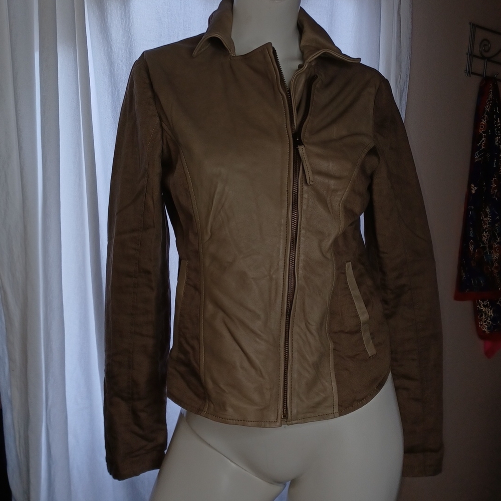 Lucky Brand lamb's leather cotton linen jacket S